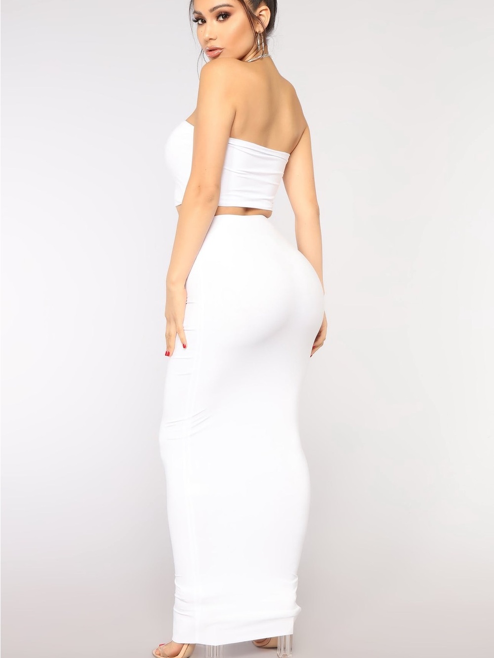 Fashion nova White High-Waist Maxi Skirt and bandeau top set sz L - Picture 4 of 4